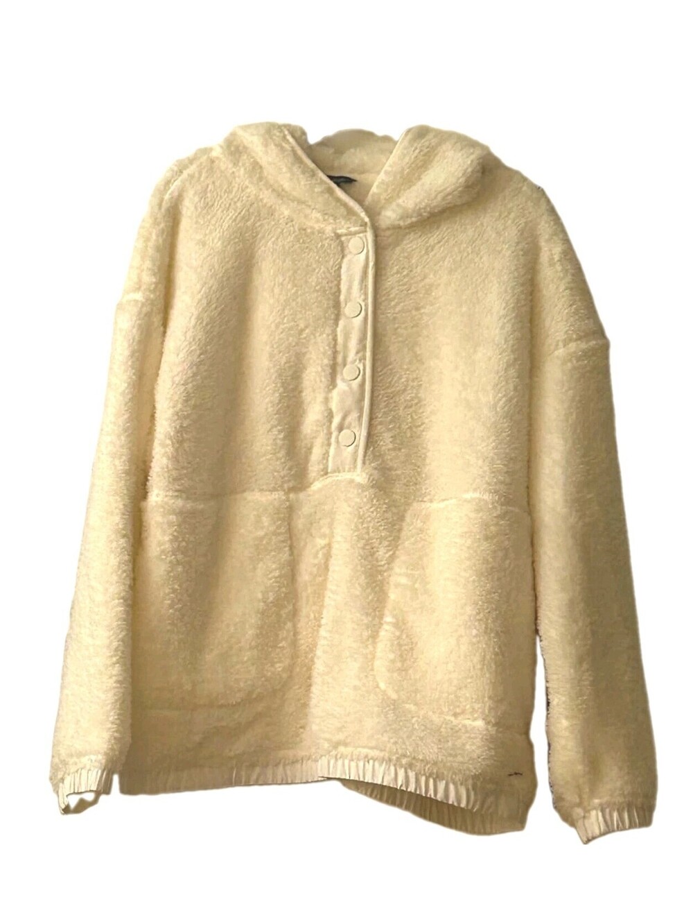 Eddie Bauer Oversized Sherpa Hoodie Size L Cream Fleece Snap Pullover Teddy Cozy